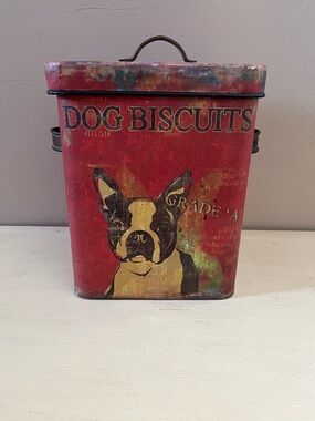 Creative Co-Op Red Dog Biscuits Vintage Tin with Boston Terrier Graphic